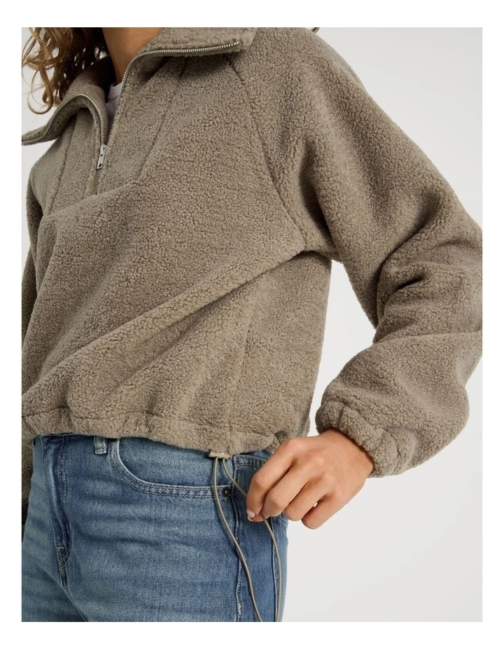 1/4 Zip Neck Sherpa Sweat In Roasted Cashew image 5