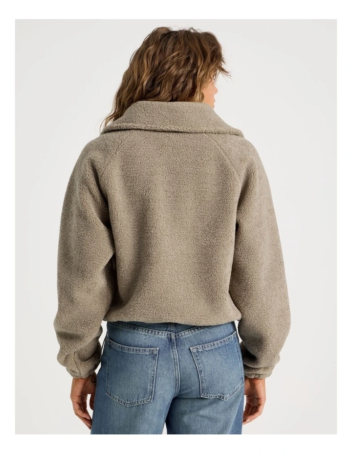 1/4 Zip Neck Sherpa Sweat In Roasted Cashew image 6