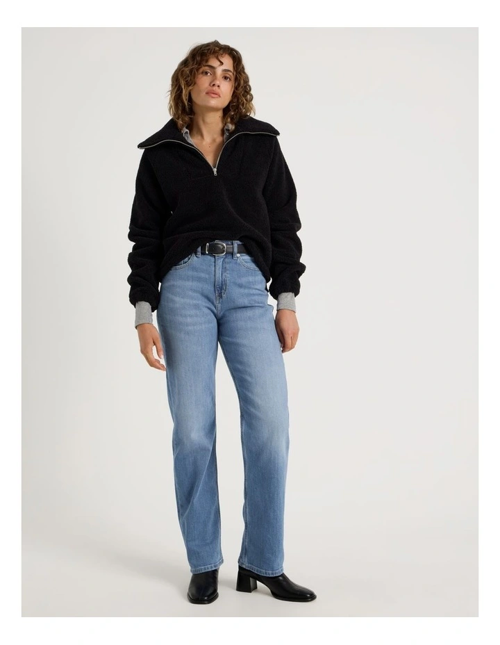 1/4 Zip Neck Sherpa Sweat in Black image 2