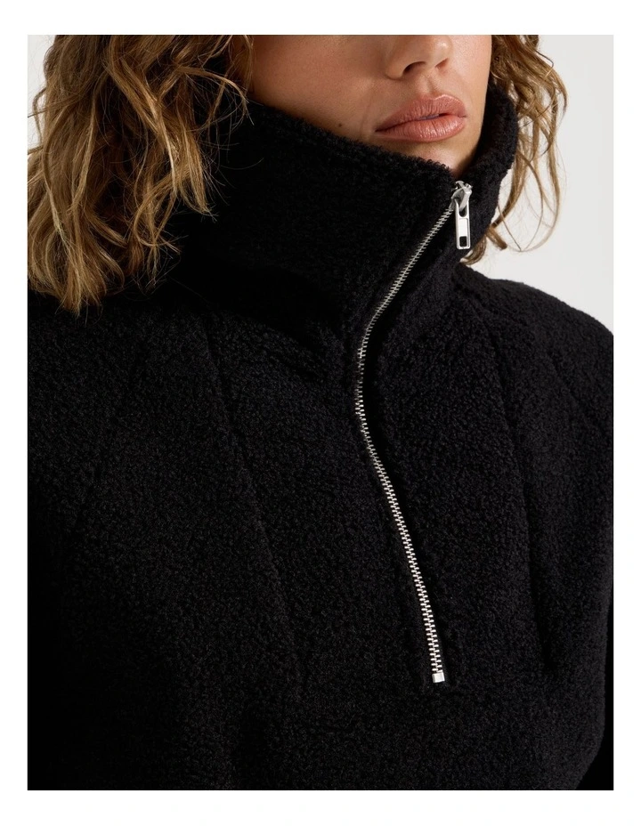 1/4 Zip Neck Sherpa Sweat in Black image 4