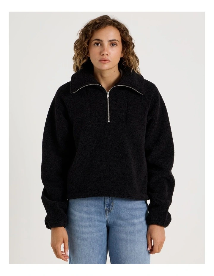 1/4 Zip Neck Sherpa Sweat in Black image 5
