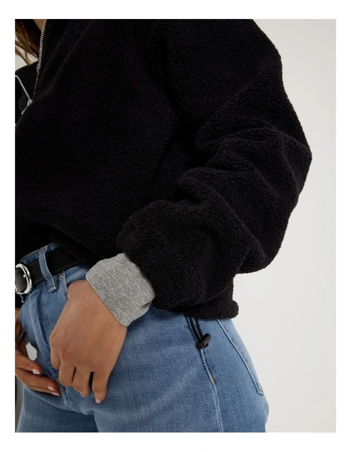 1/4 Zip Neck Sherpa Sweat in Black image 7