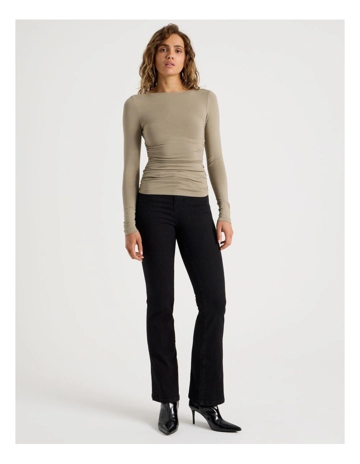 Gathered Boat Neck Long Sleeve In Roasted Cashew image 3