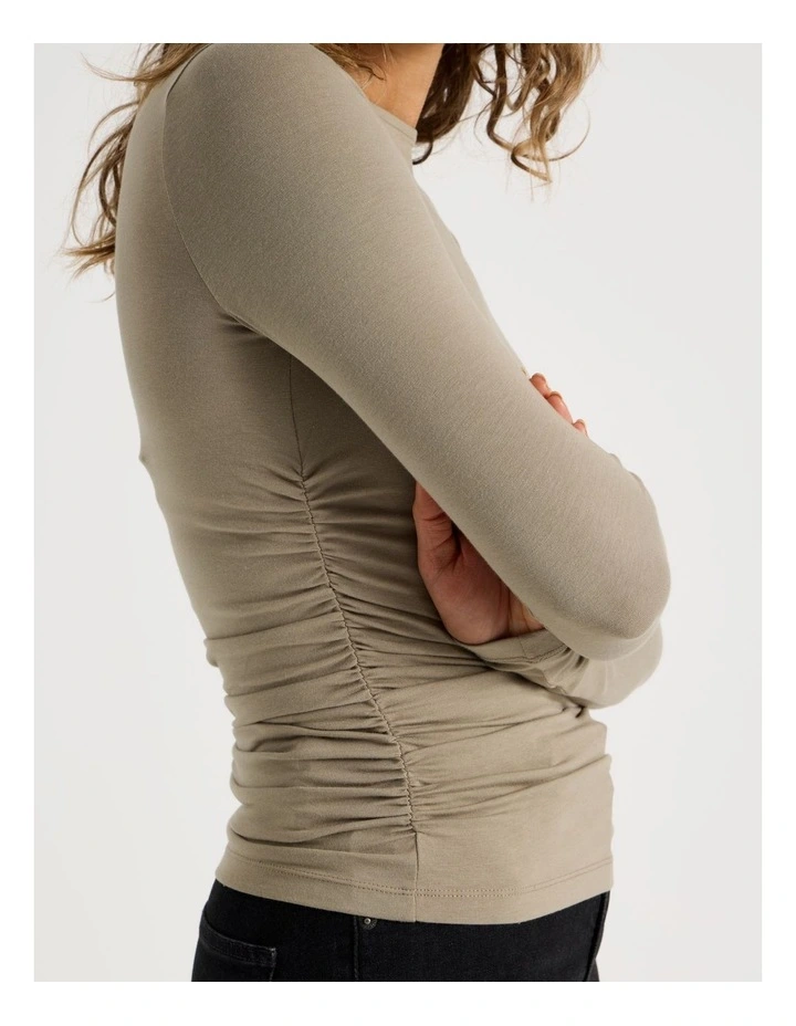Gathered Boat Neck Long Sleeve In Roasted Cashew image 4