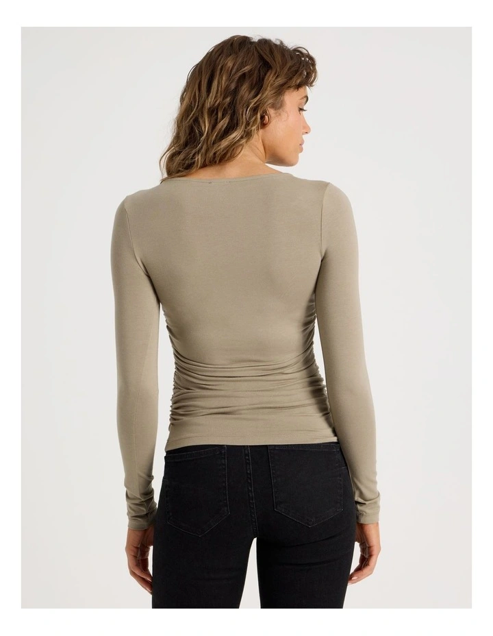 Gathered Boat Neck Long Sleeve In Roasted Cashew image 6