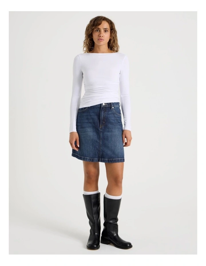 Gathered Boat Neck Long Sleeve In White image 3