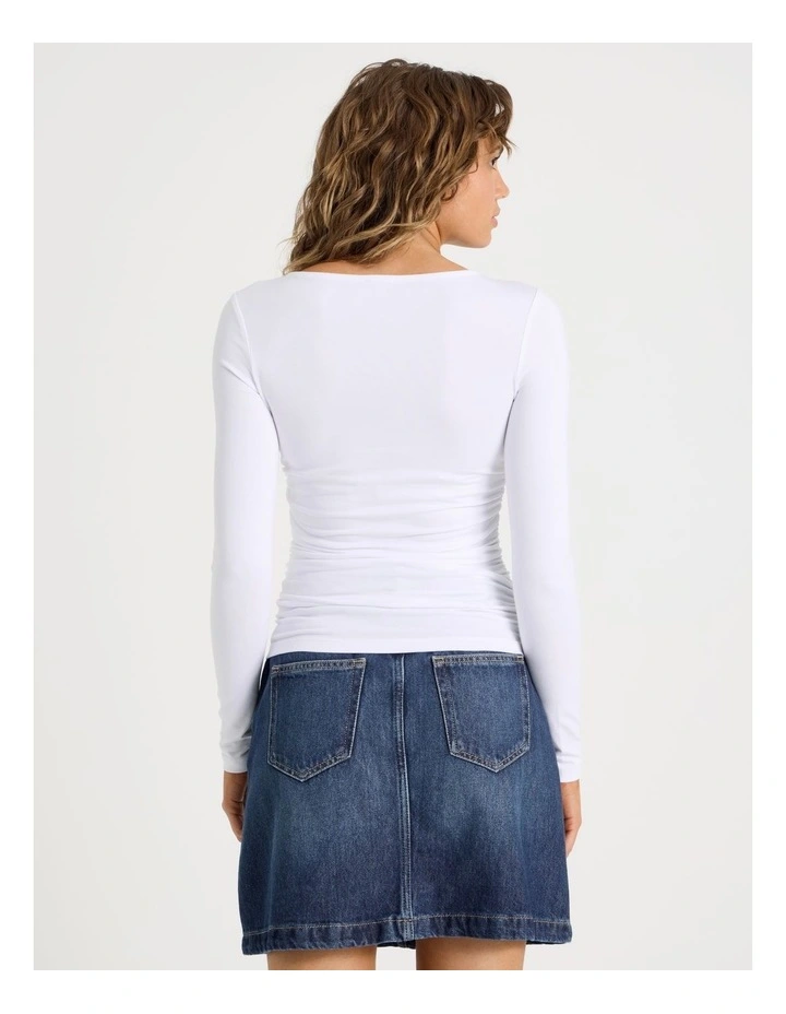 Gathered Boat Neck Long Sleeve In White image 6