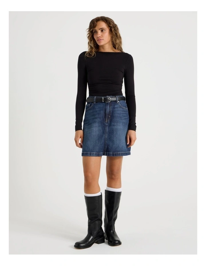 Gathered Boat Neck Long Sleeve in Black image 2