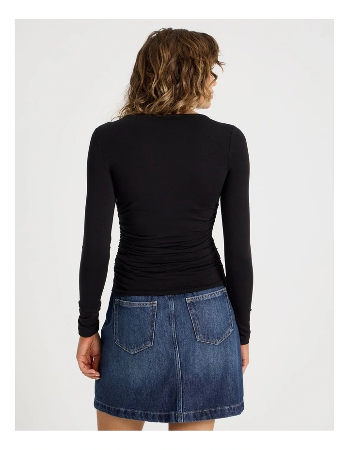 Gathered Boat Neck Long Sleeve in Black image 6