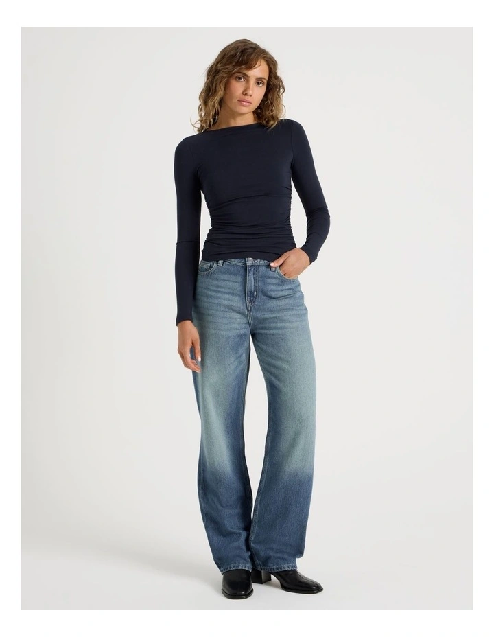 Gathered Boat Neck Long Sleeve in Naval Academy image 2