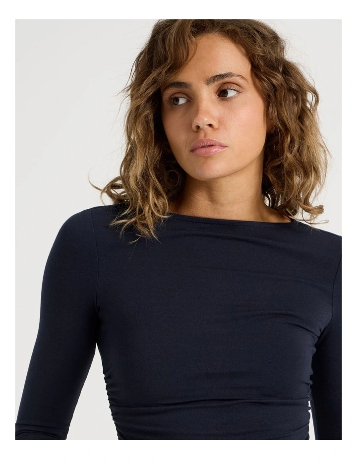 Gathered Boat Neck Long Sleeve in Naval Academy image 4