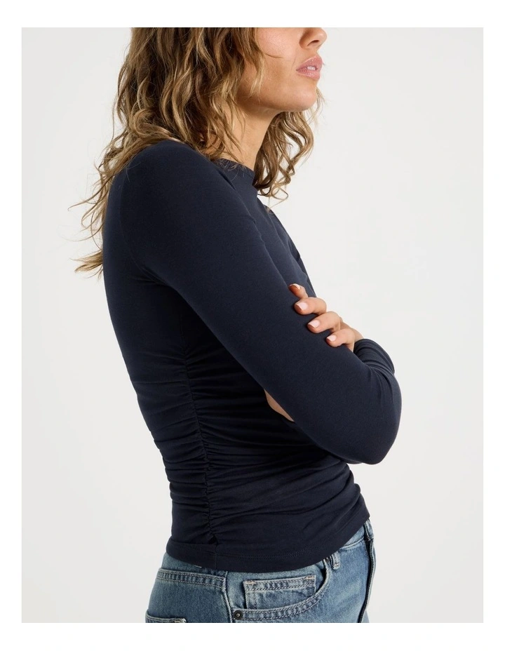 Gathered Boat Neck Long Sleeve in Naval Academy image 5