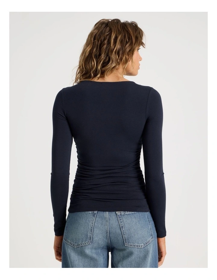 Gathered Boat Neck Long Sleeve in Naval Academy image 6