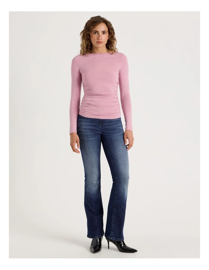 Gathered Boat Neck Long Sleeve in Lilas image 2