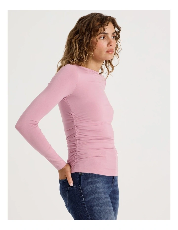 Gathered Boat Neck Long Sleeve in Lilas image 3