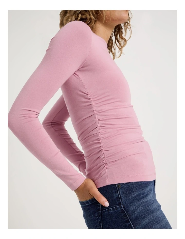 Gathered Boat Neck Long Sleeve in Lilas image 4