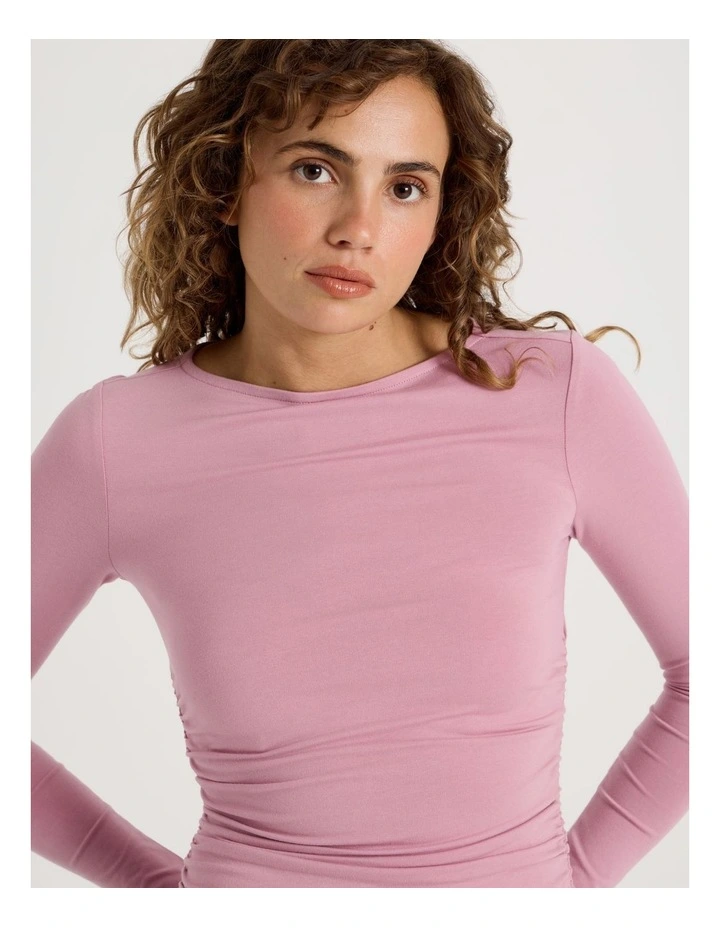Gathered Boat Neck Long Sleeve in Lilas image 5
