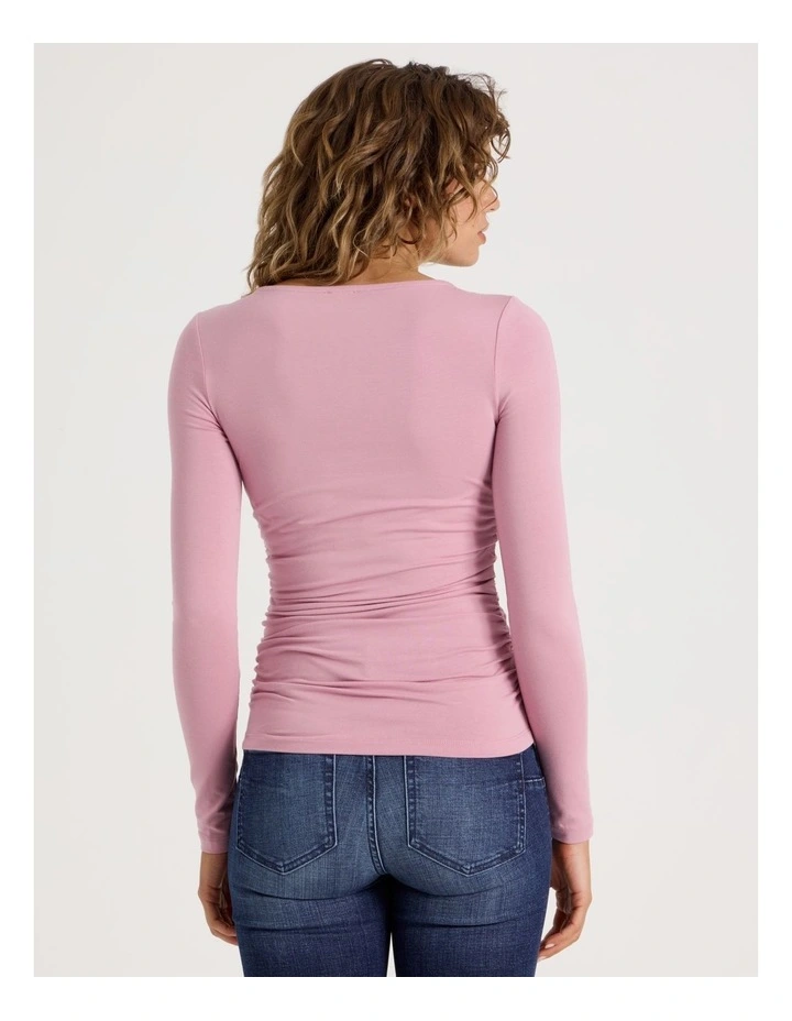 Gathered Boat Neck Long Sleeve in Lilas image 6