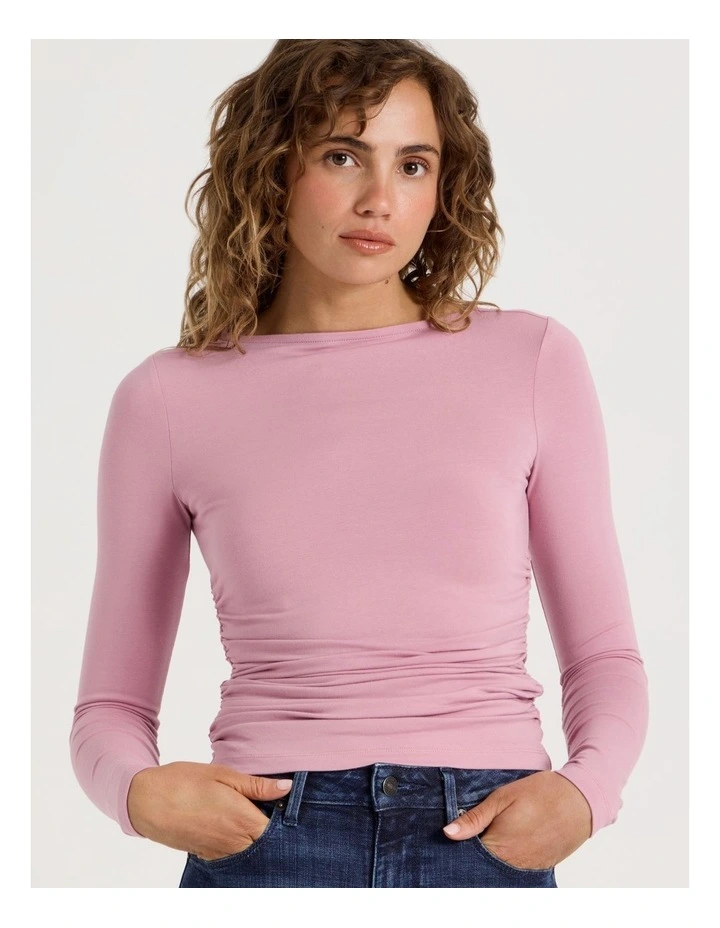 Gathered Boat Neck Long Sleeve in Lilas image 7