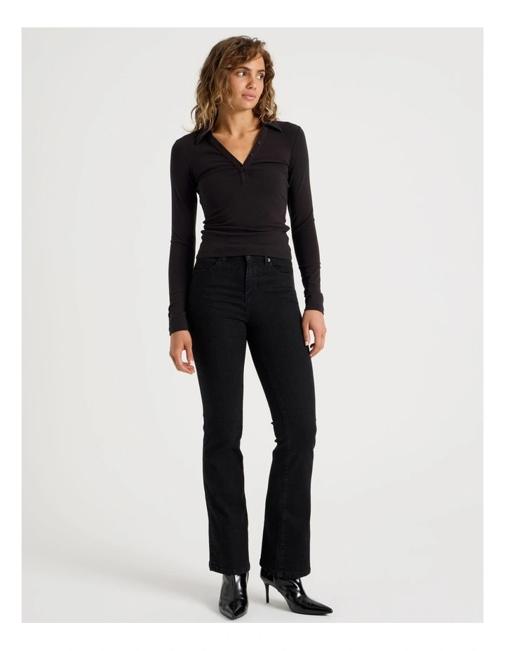 Slim Fit Polo Long Sleeve in Black image 4