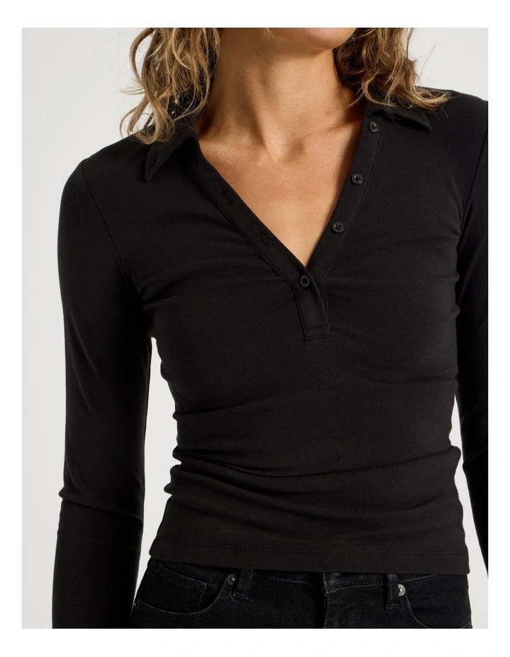 Slim Fit Polo Long Sleeve in Black image 5