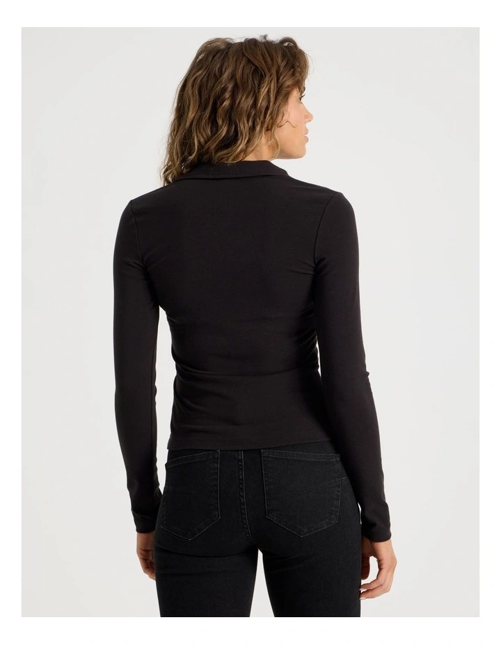 Slim Fit Polo Long Sleeve in Black image 6