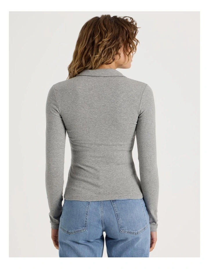 Slim Fit Long Sleeve Polo in Charcoal Marle image 5