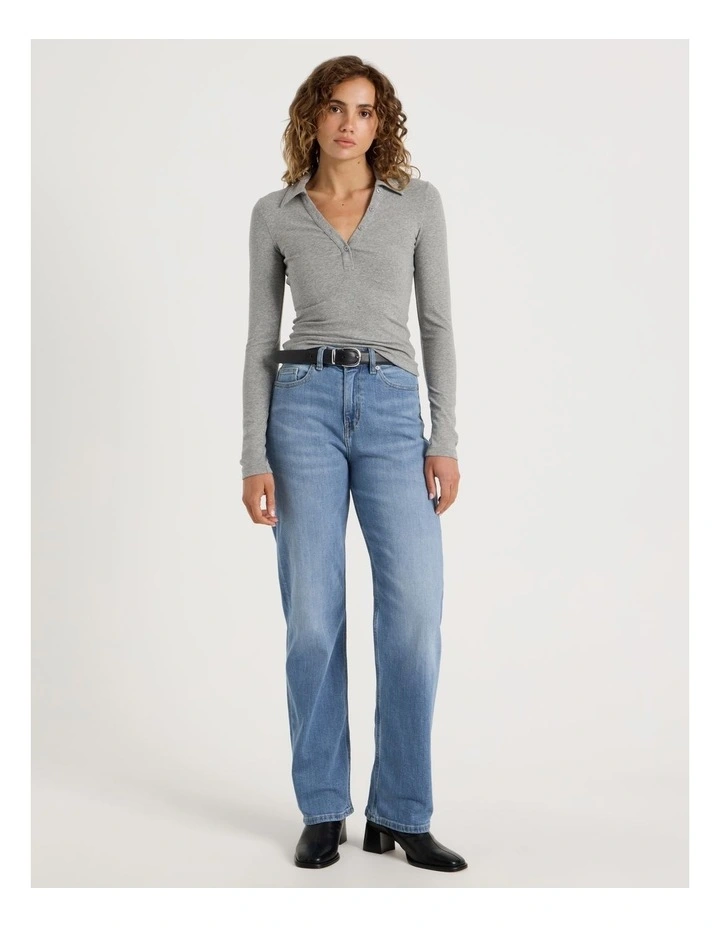 Slim Fit Long Sleeve Polo in Charcoal Marle image 7
