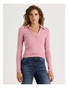 Slim Fit Long Sleeve Polo in Lilas