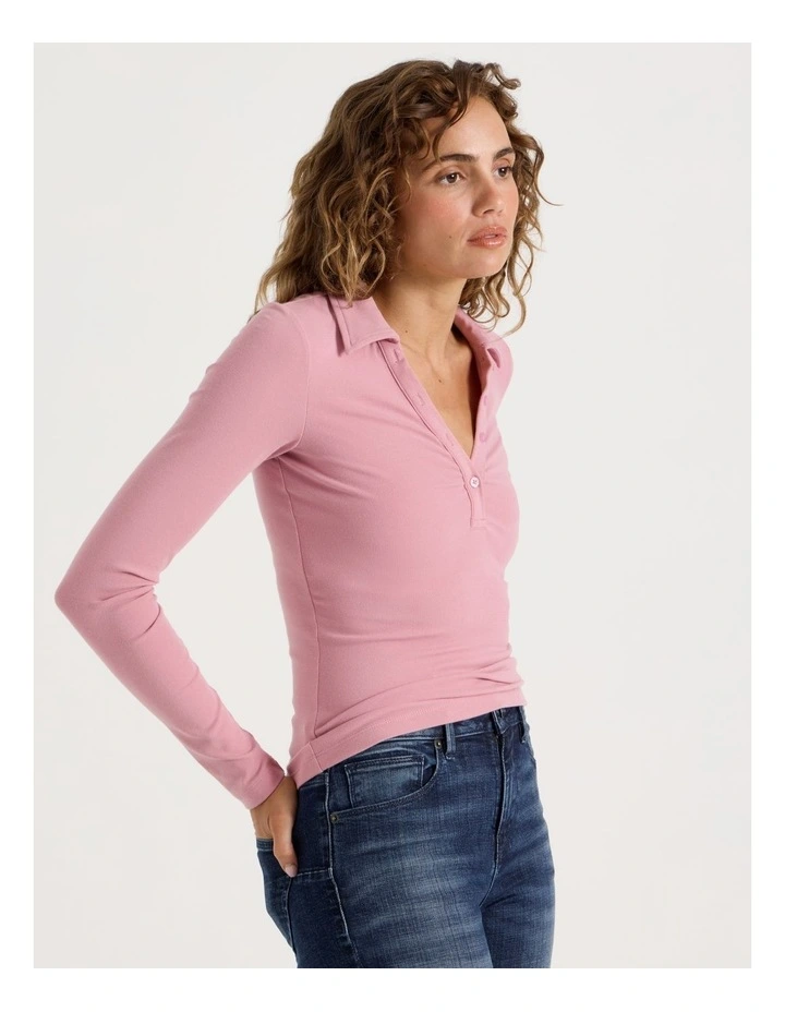 Slim Fit Long Sleeve Polo in Lilas image 2