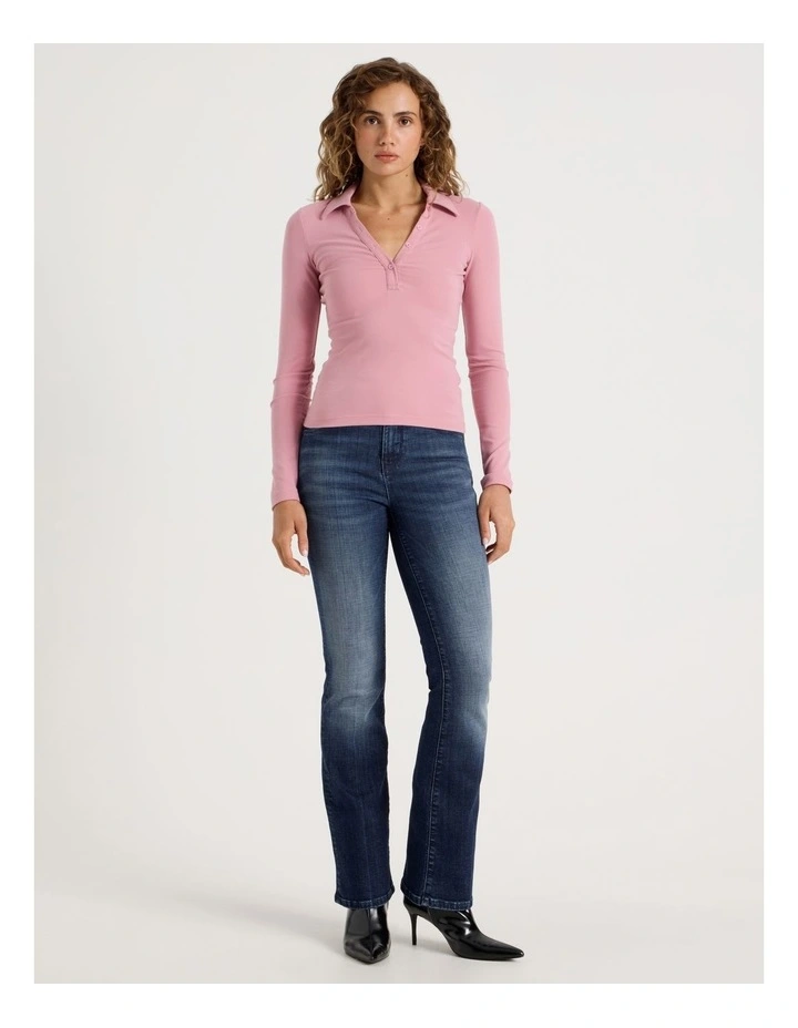 Slim Fit Long Sleeve Polo in Lilas image 4