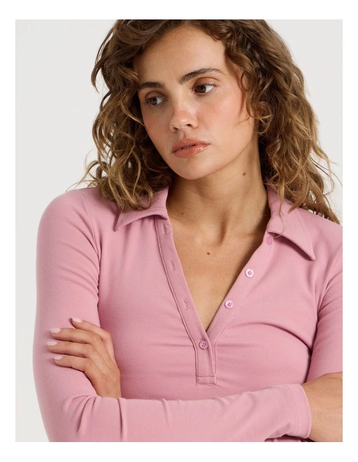 Slim Fit Long Sleeve Polo in Lilas image 5