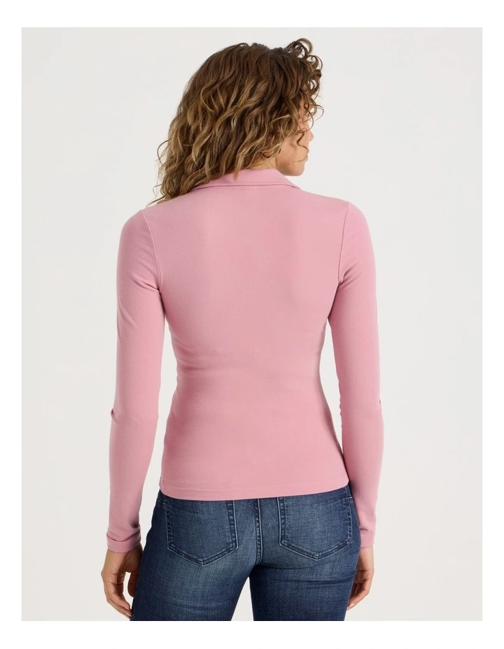 Slim Fit Long Sleeve Polo in Lilas image 6
