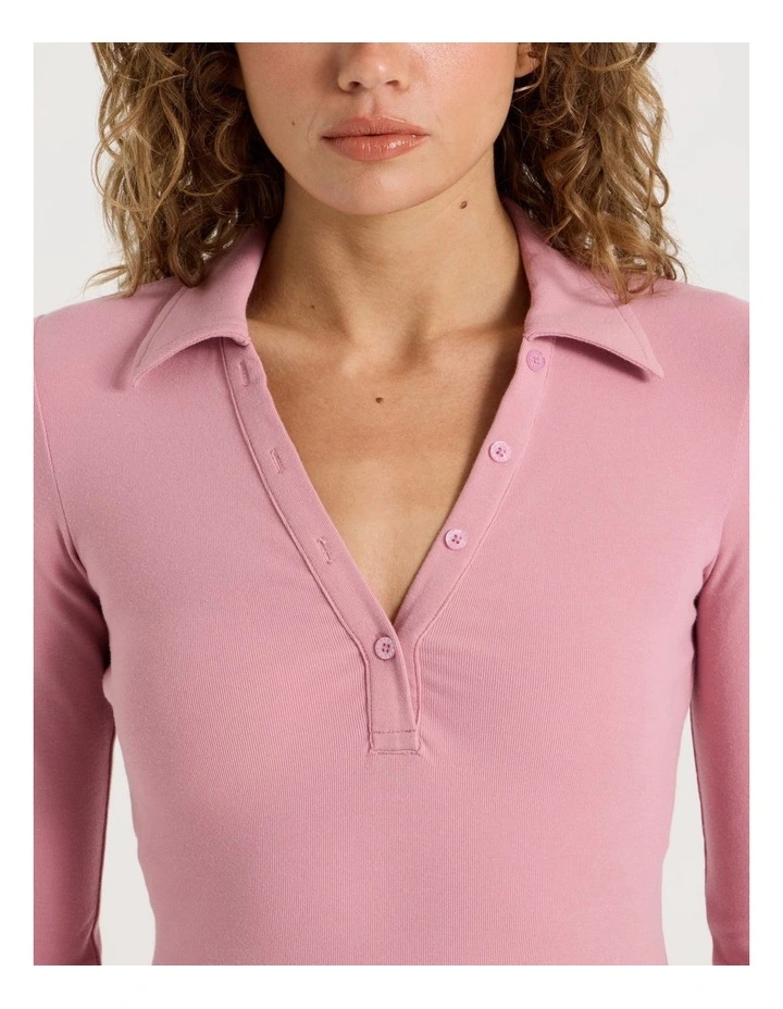 Slim Fit Long Sleeve Polo in Lilas image 7