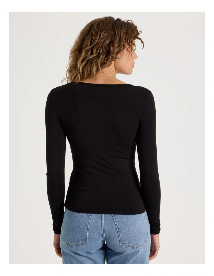 Soft V Neck Long Sleeve Top in Black image 6