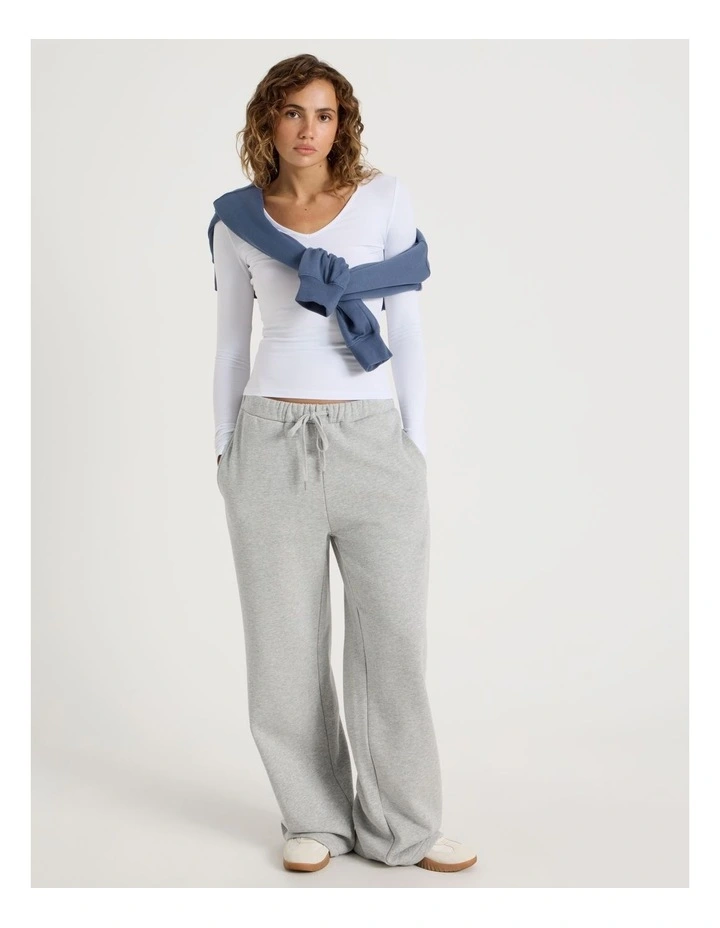 Soft V Neck Long Sleeve Top in White image 2