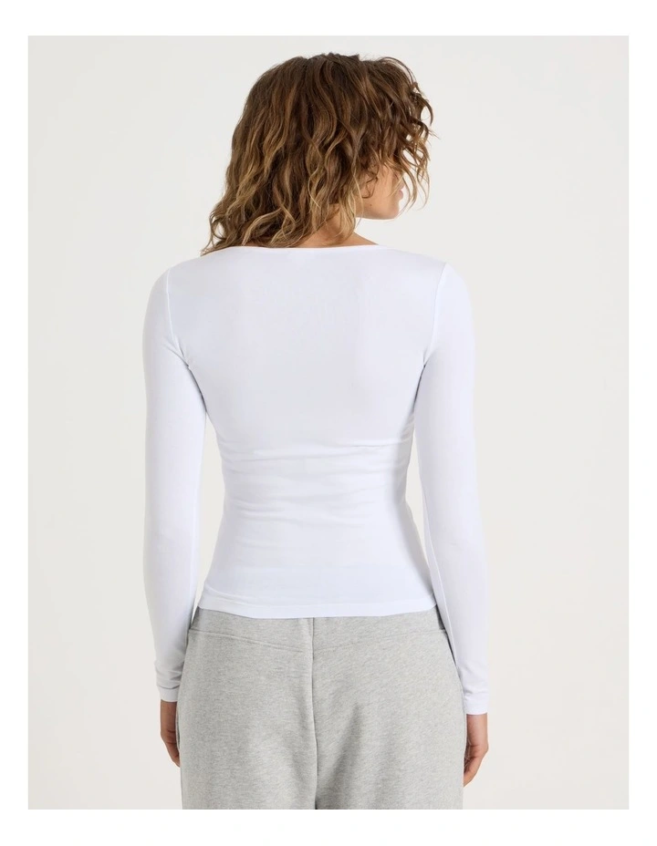 Soft V Neck Long Sleeve Top in White image 6