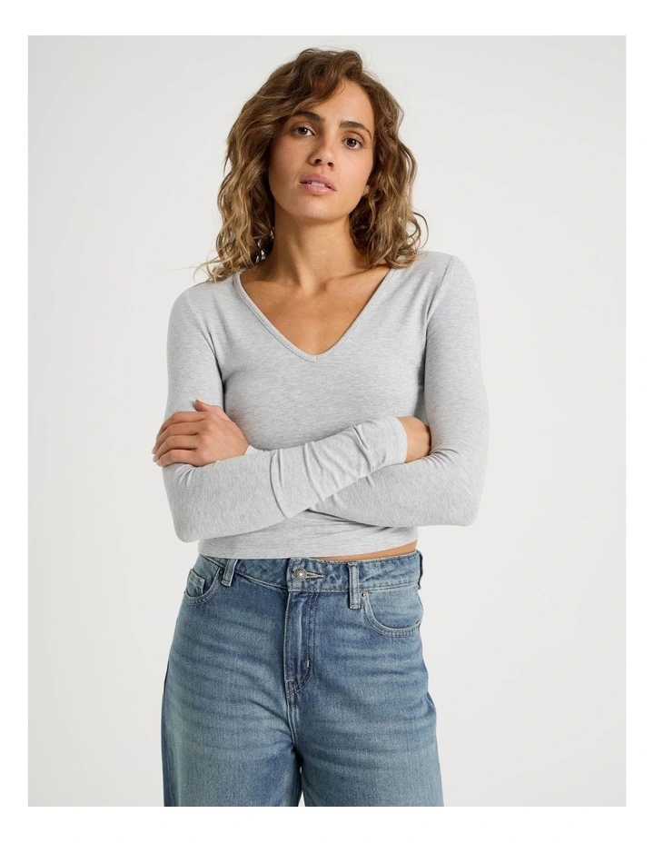 Soft V Neck Long Sleeve in Grey Marle image 3