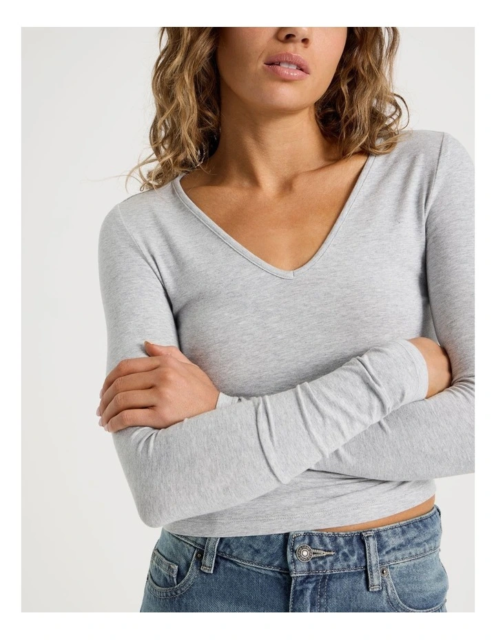 Soft V Neck Long Sleeve in Grey Marle image 4