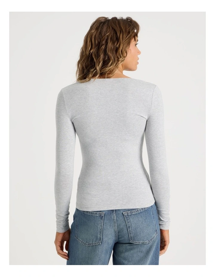 Soft V Neck Long Sleeve in Grey Marle image 5