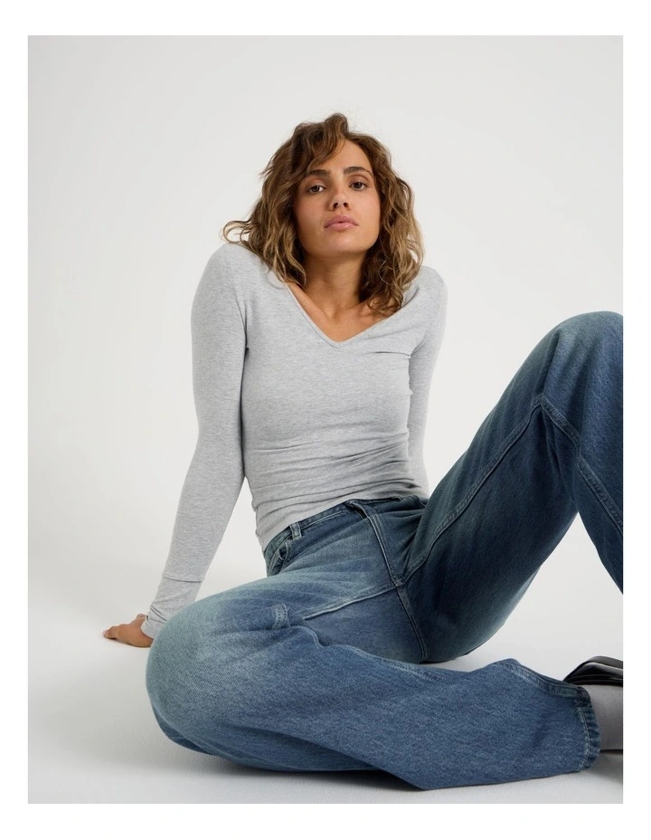 Soft V Neck Long Sleeve in Grey Marle image 6