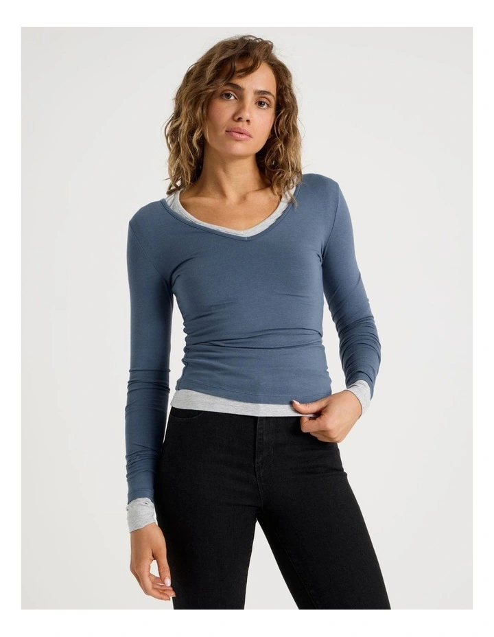 Soft V Neck Long Sleeve in Vintage Indigo image 1