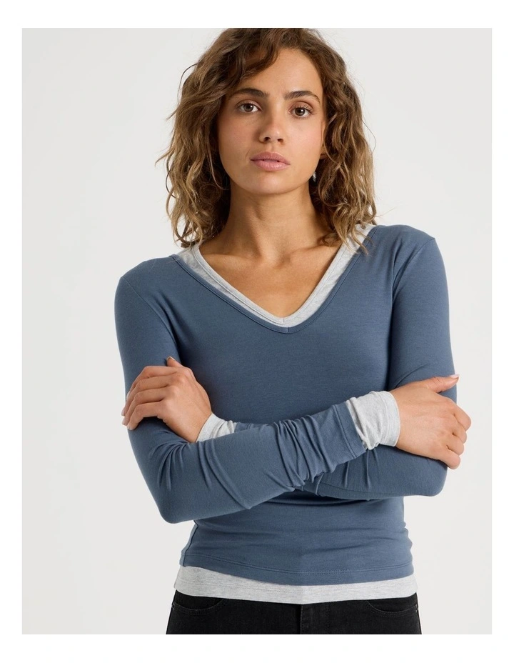 Soft V Neck Long Sleeve in Vintage Indigo image 3