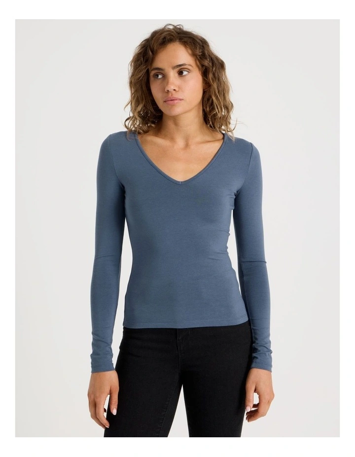 Soft V Neck Long Sleeve in Vintage Indigo image 4