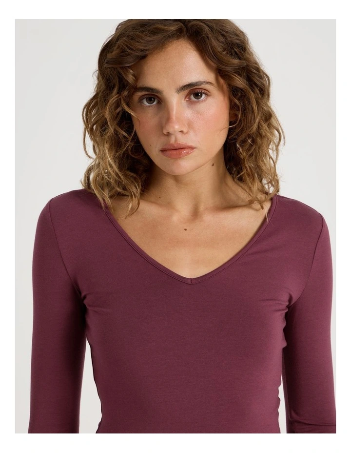 Soft V Neck Long Sleeve Top in Burgundy image 1