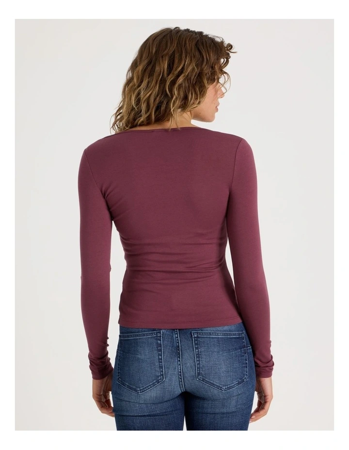 Soft V Neck Long Sleeve Top in Burgundy image 6