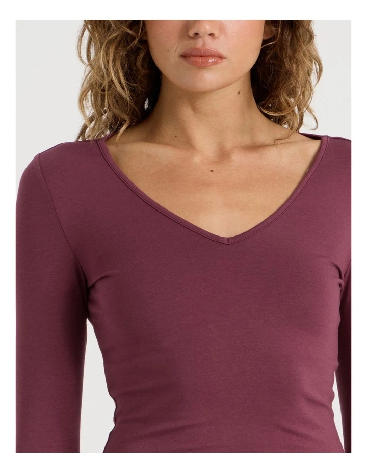 Soft V Neck Long Sleeve Top in Burgundy image 7
