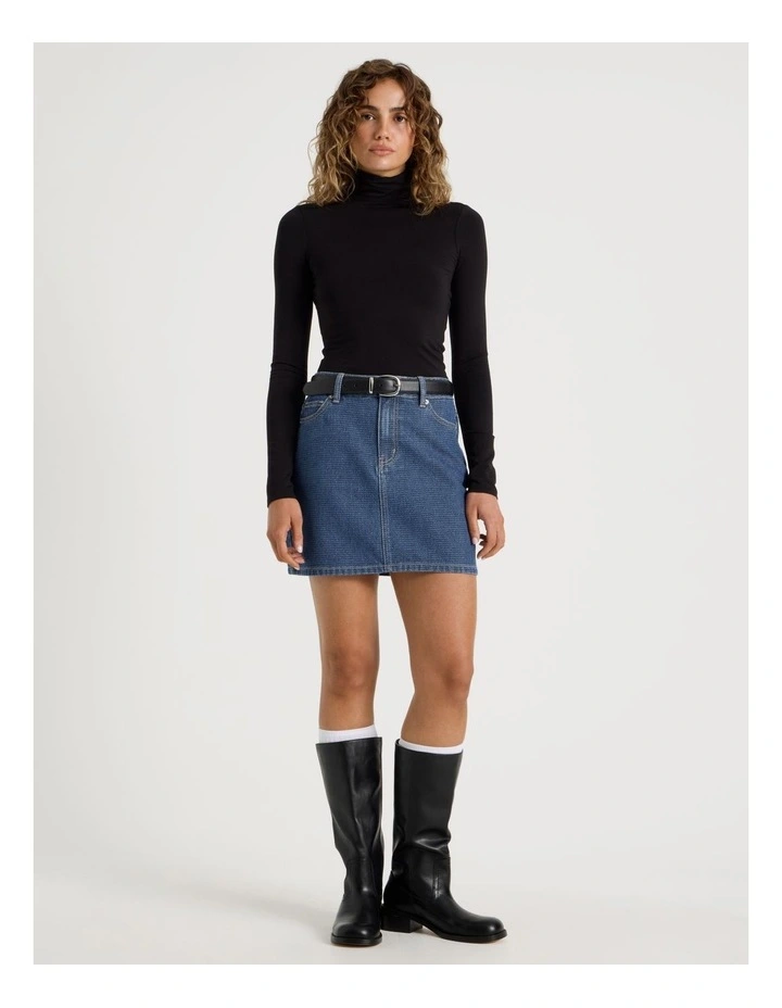 Long Sleeve Roll Neck Top in Black image 2