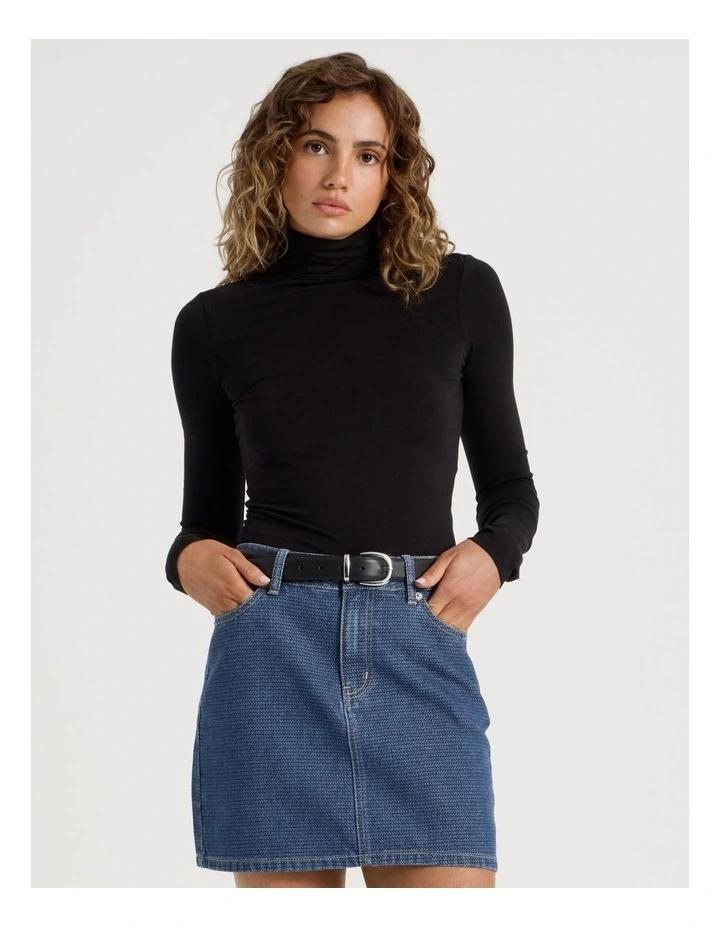 Long Sleeve Roll Neck Top in Black image 3