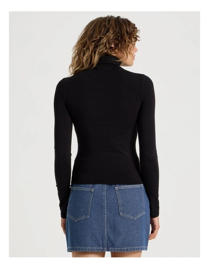 Long Sleeve Roll Neck Top in Black image 6